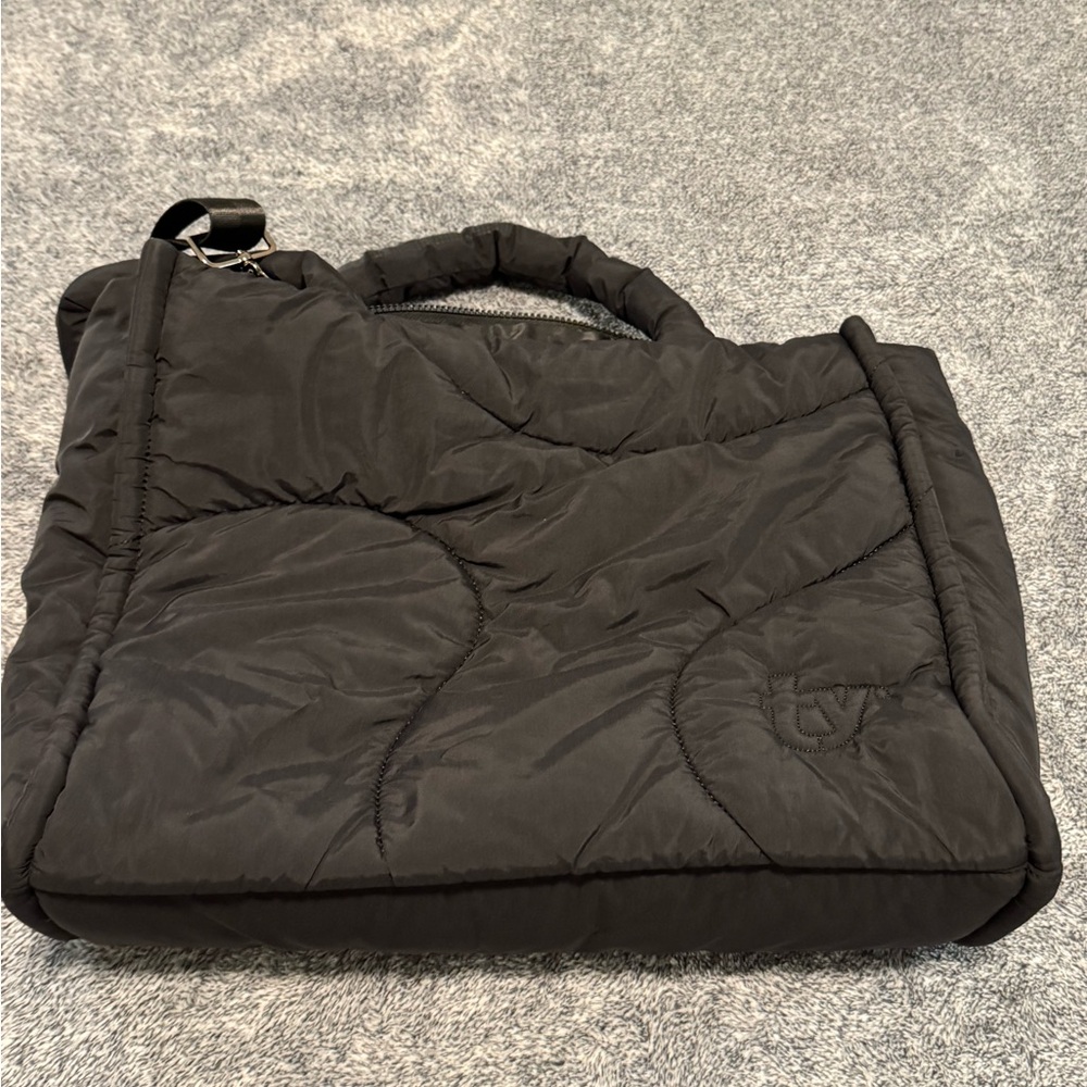 Black puffy drift tote bag by thirty years